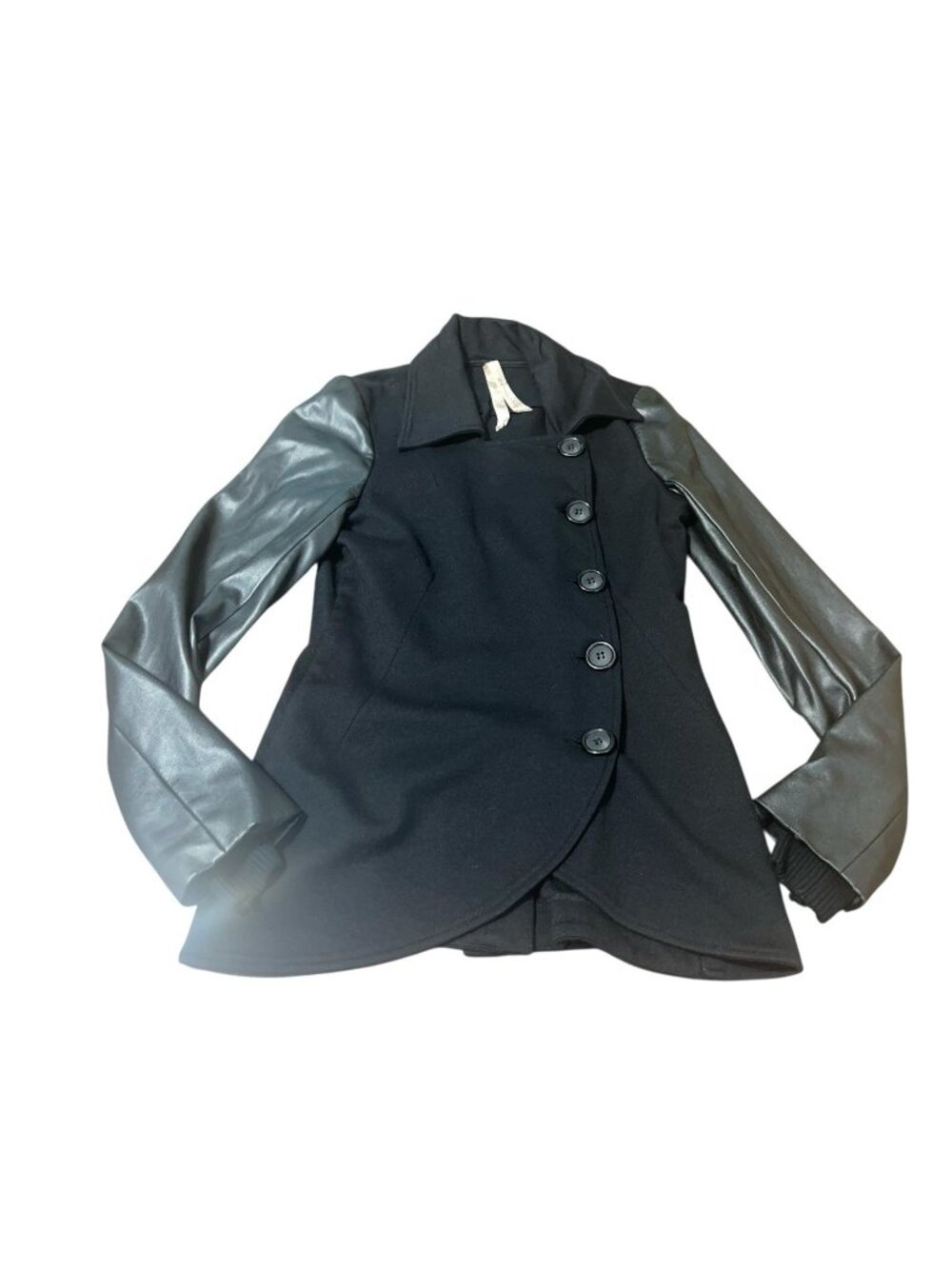 BAILEY 44 Womens Size Medium Black Blazer Jacket Asymetrical Buttons Mixed Media